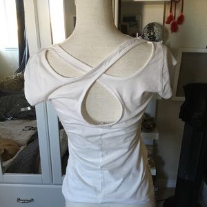 White Short Sleeve Sheer Tee w/Crisscross Back